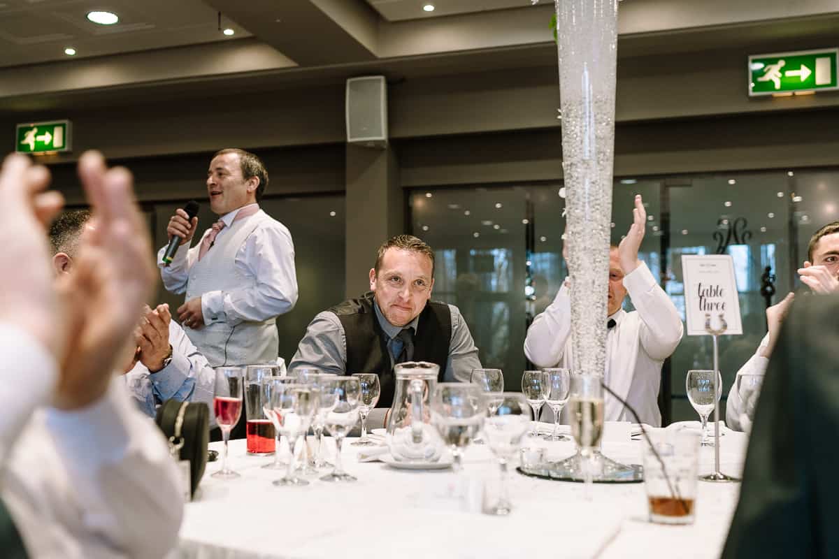 Speech reactions during the wedding breakfast in the Cavendish Suite at Abbey House Hotel, Barrow-in-Furness