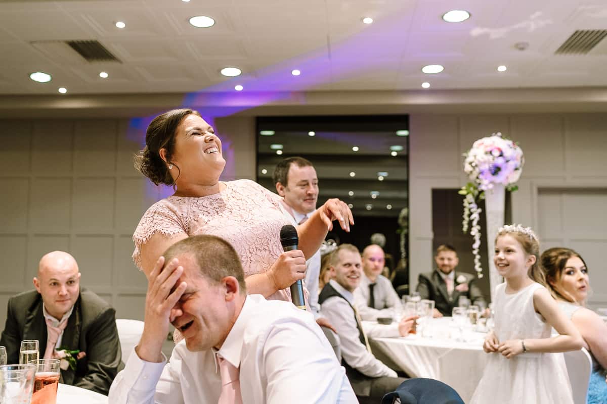 Speech reactions during the wedding breakfast at Abbey House Hotel, Barrow-in-Furness