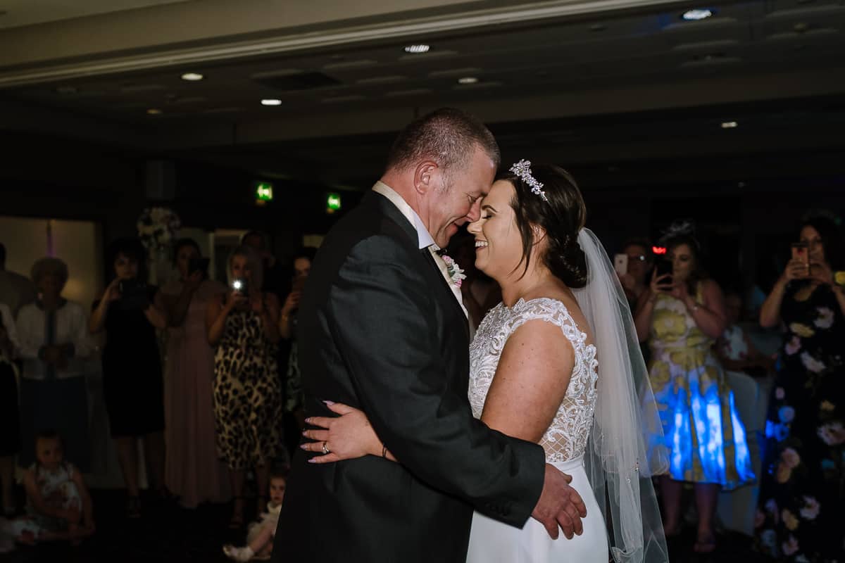 Bride and groom's first dance in the Cavendish Suite at Abbey House Hotel, Barrow-in-Furness