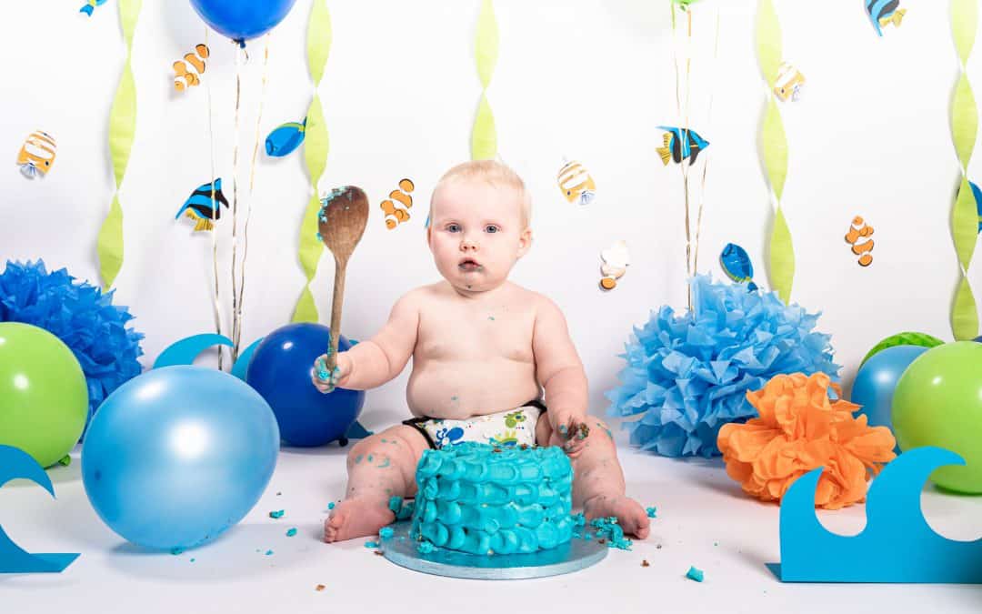 Underwater themed cake smash to celebrate Francesca’s first birthday